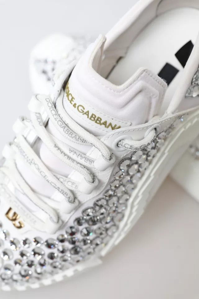 Weiße NS1 Canvas-Leder-Sneakers mit Verzierung