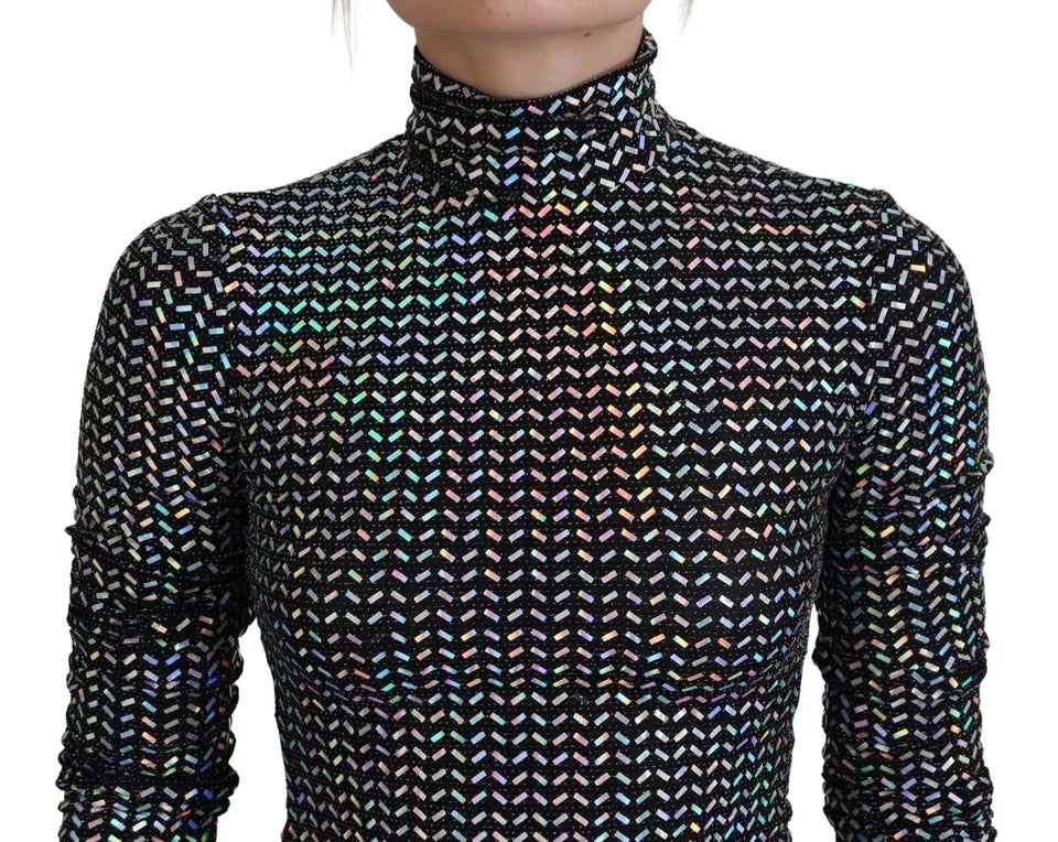 Schwarzes, verziertes, figurbetontes Minikleid aus Nylon