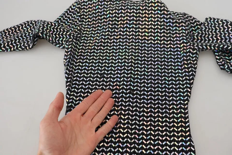 Schwarzes, verziertes, figurbetontes Minikleid aus Nylon