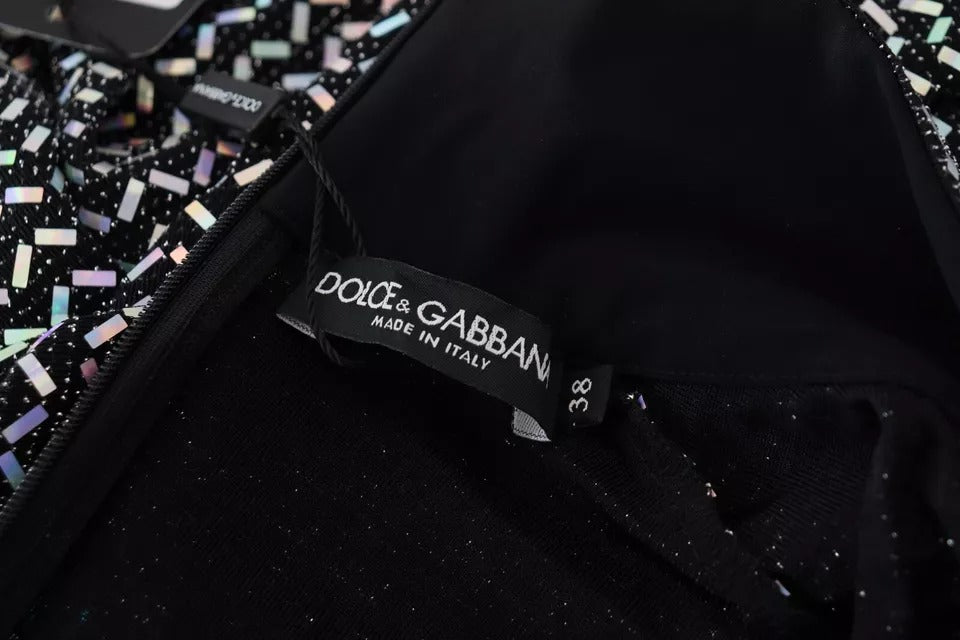 Schwarzes, verziertes, figurbetontes Minikleid aus Nylon