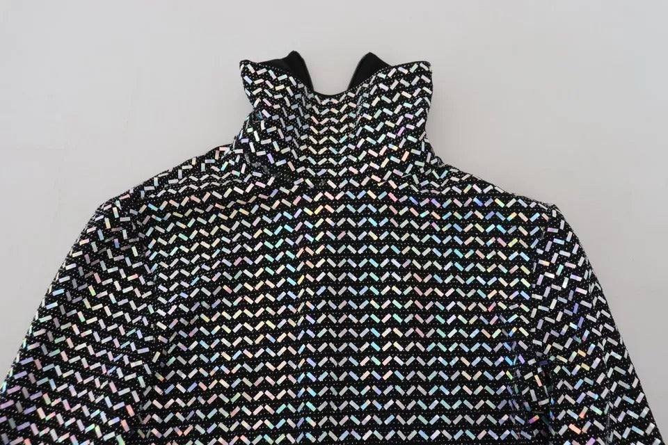 Schwarzes, verziertes, figurbetontes Minikleid aus Nylon