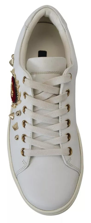 Weiße Leder Gold Rot Herz Sneakers Schuhe