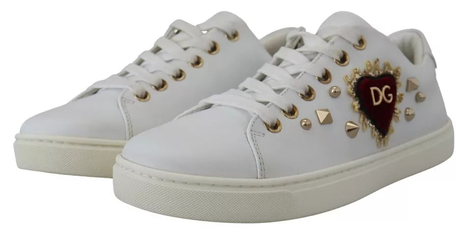 Weiße Leder Gold Rot Herz Sneakers Schuhe