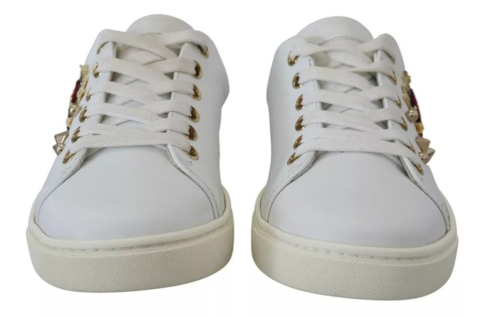 Weiße Leder Gold Rot Herz Sneakers Schuhe