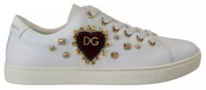 Weiße Leder Gold Rot Herz Sneakers Schuhe