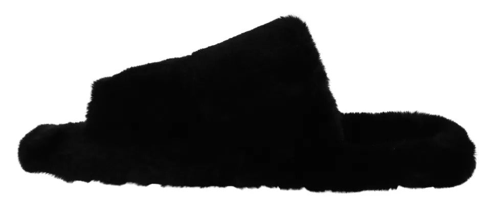 Schwarze Polyester Kunstpelz Herren Flats Sandalen Schuhe