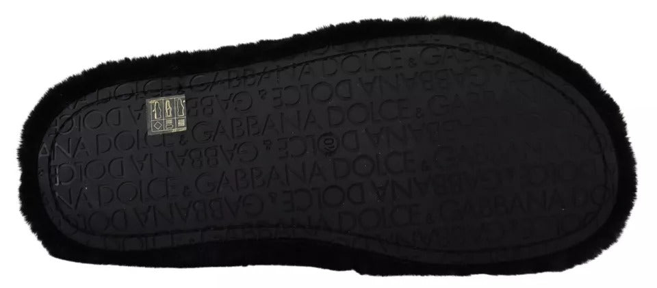 Schwarze Polyester Kunstpelz Herren Flats Sandalen Schuhe