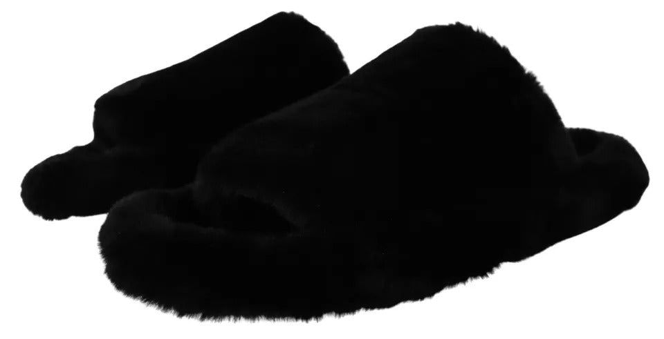 Schwarze Polyester Kunstpelz Herren Flats Sandalen Schuhe