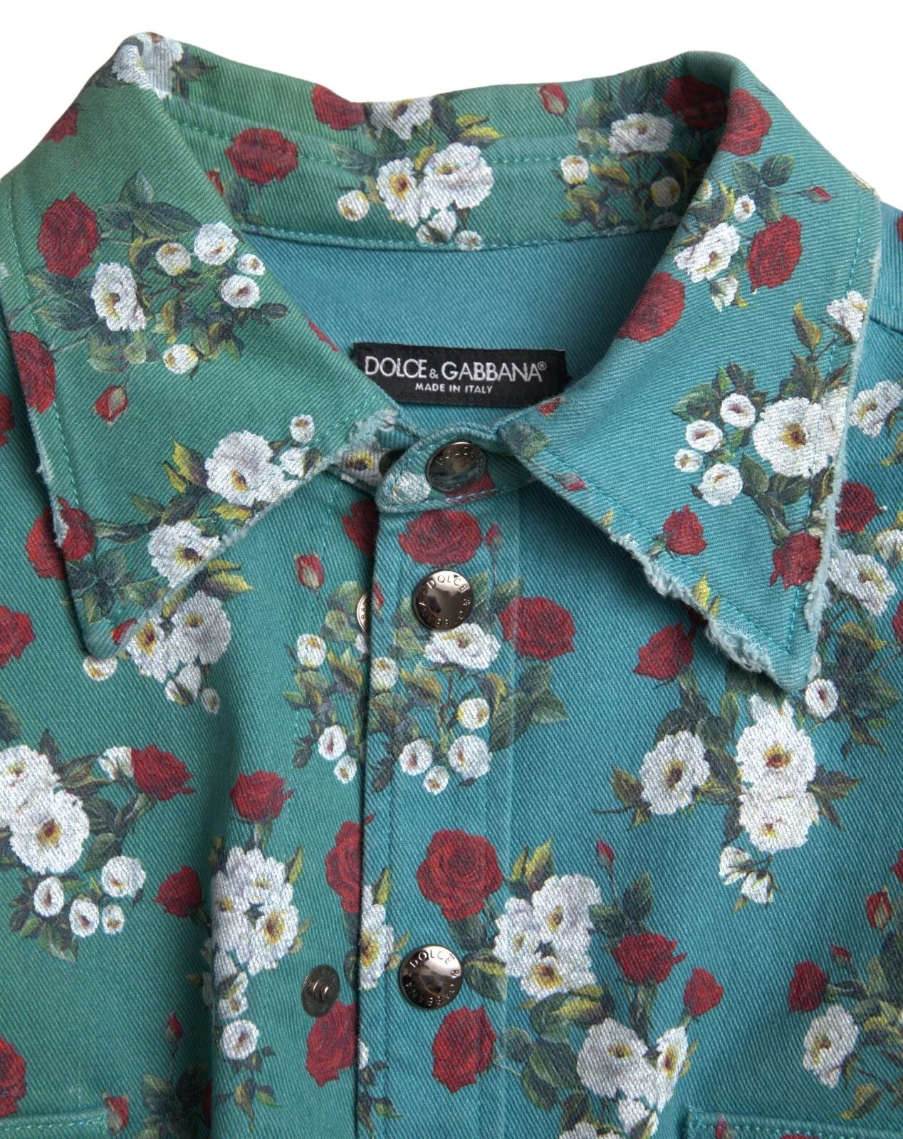 Blaues Jeanshemd aus Baumwolle mit Knopfleiste und Blumenmuster