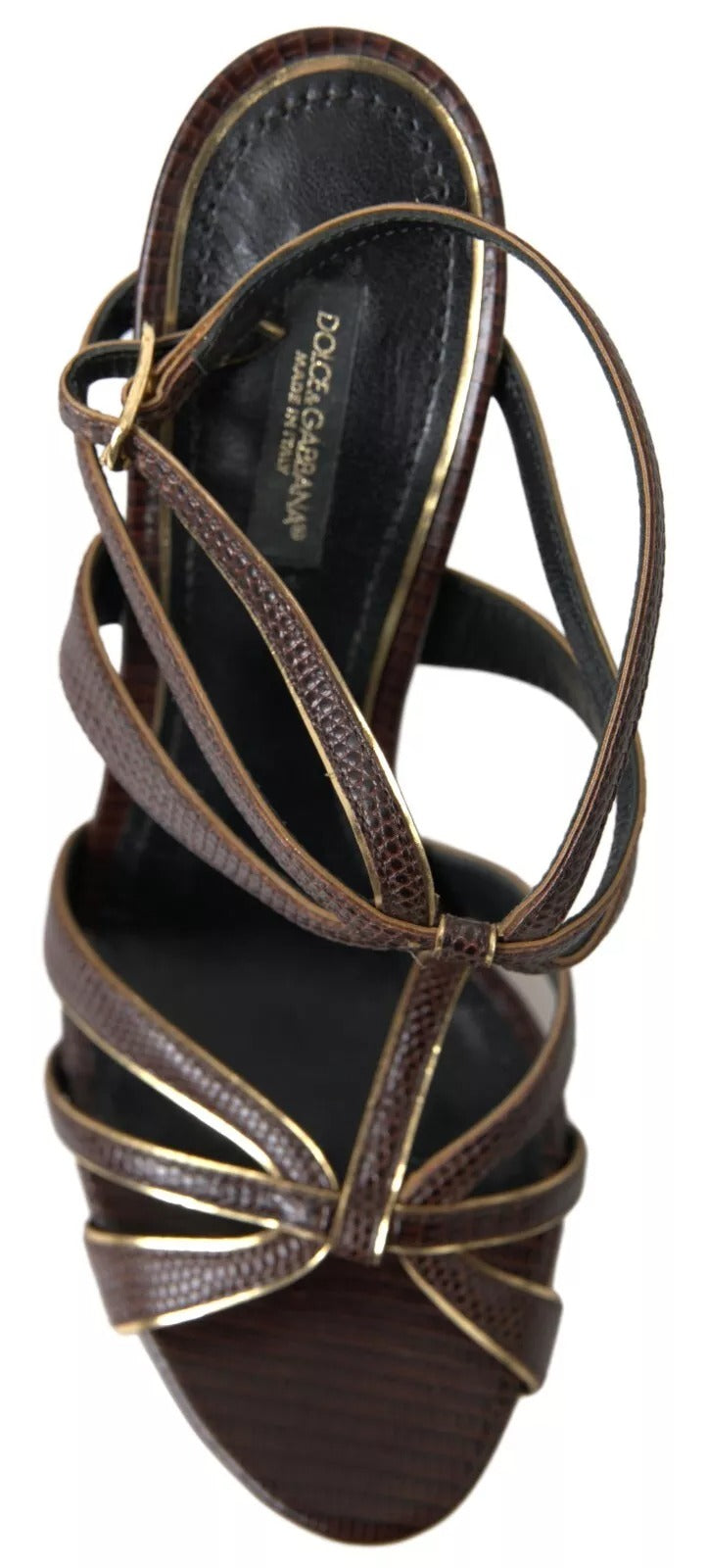 Braune Sandalen mit Knöchelriemen und Stiletto-Absatz