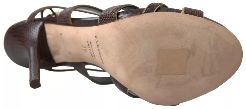Braune Sandalen mit Knöchelriemen und Stiletto-Absatz
