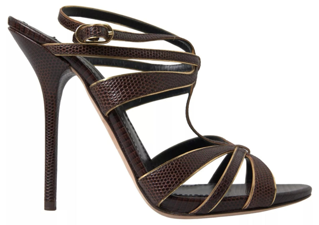 Braune Sandalen mit Knöchelriemen und Stiletto-Absatz