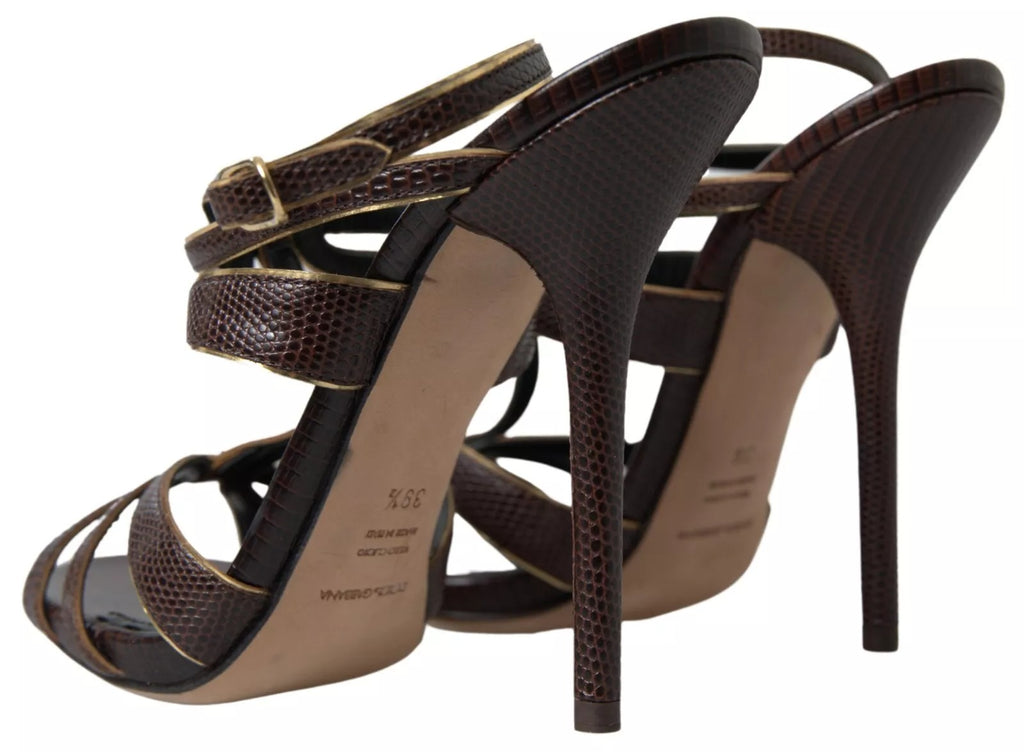 Braune Sandalen mit Knöchelriemen und Stiletto-Absatz