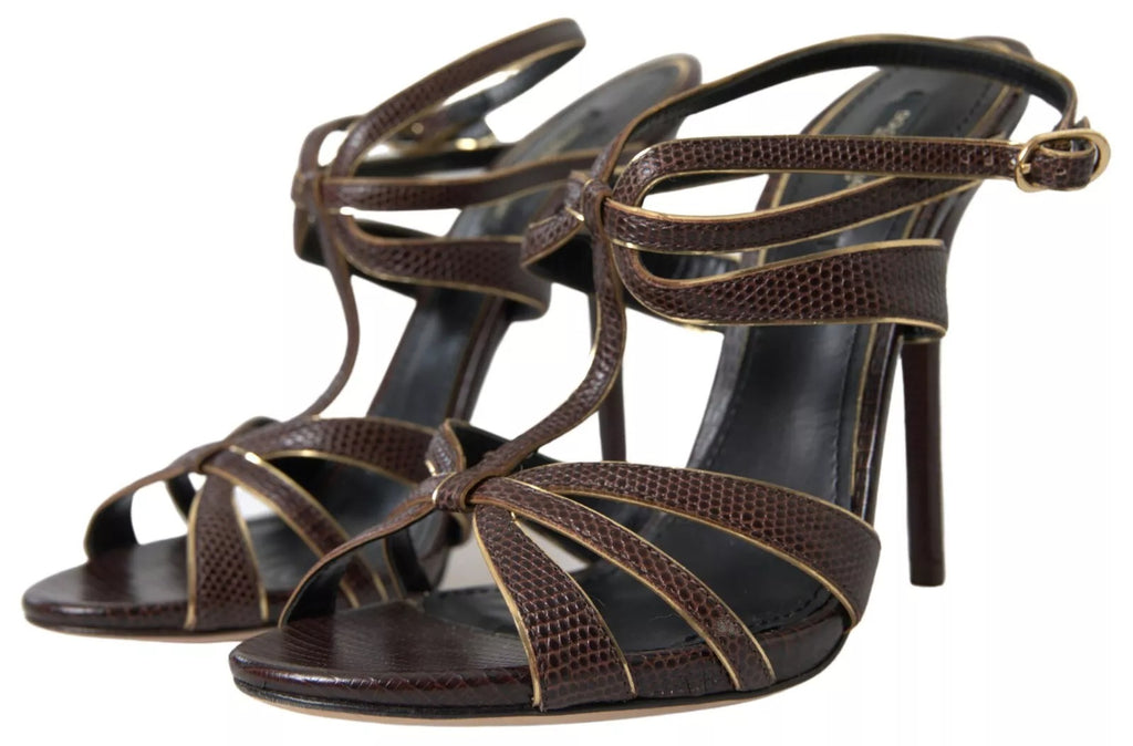 Braune Sandalen mit Knöchelriemen und Stiletto-Absatz
