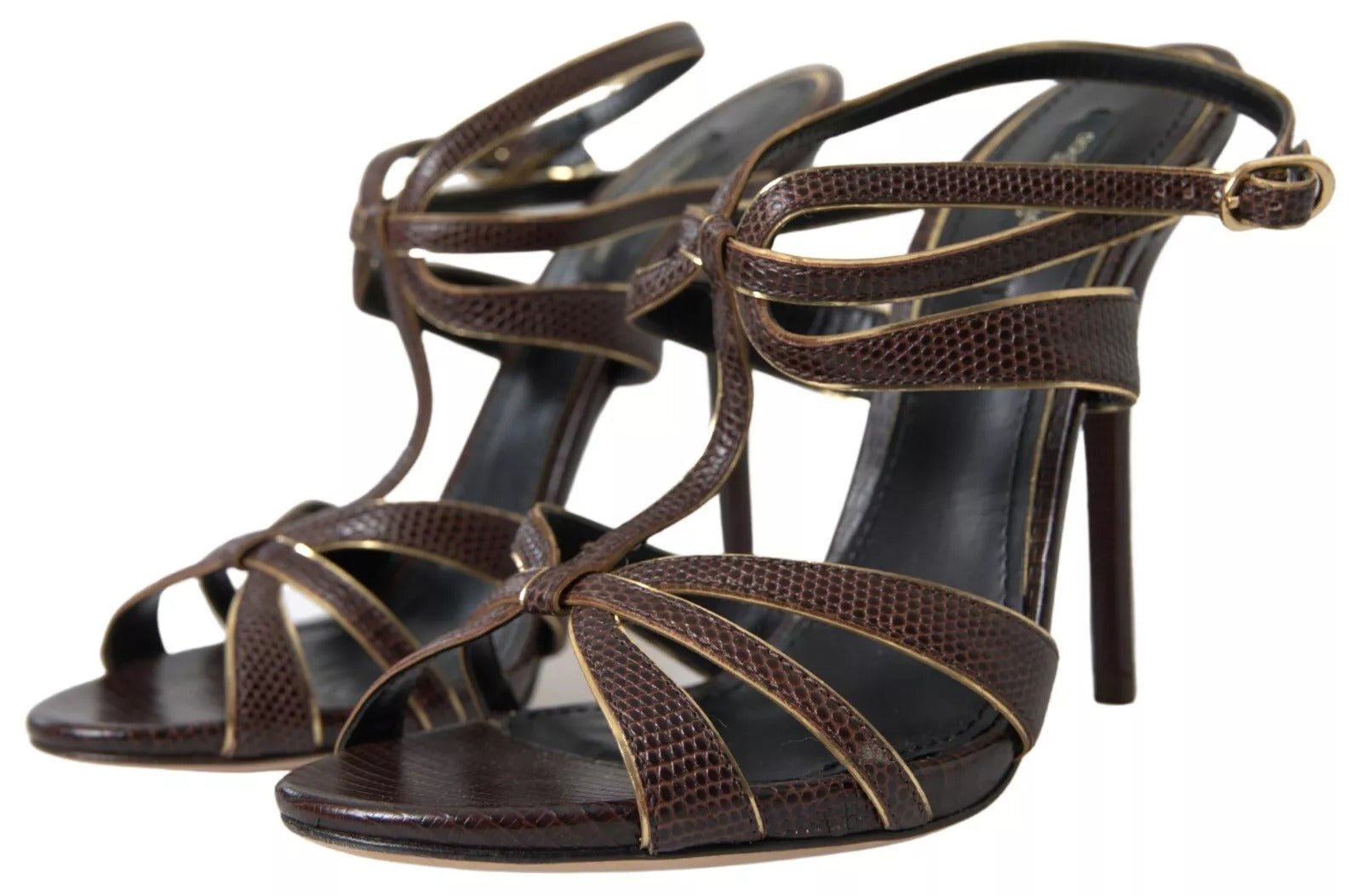 Braune Sandalen mit Knöchelriemen und Stiletto-Absatz
