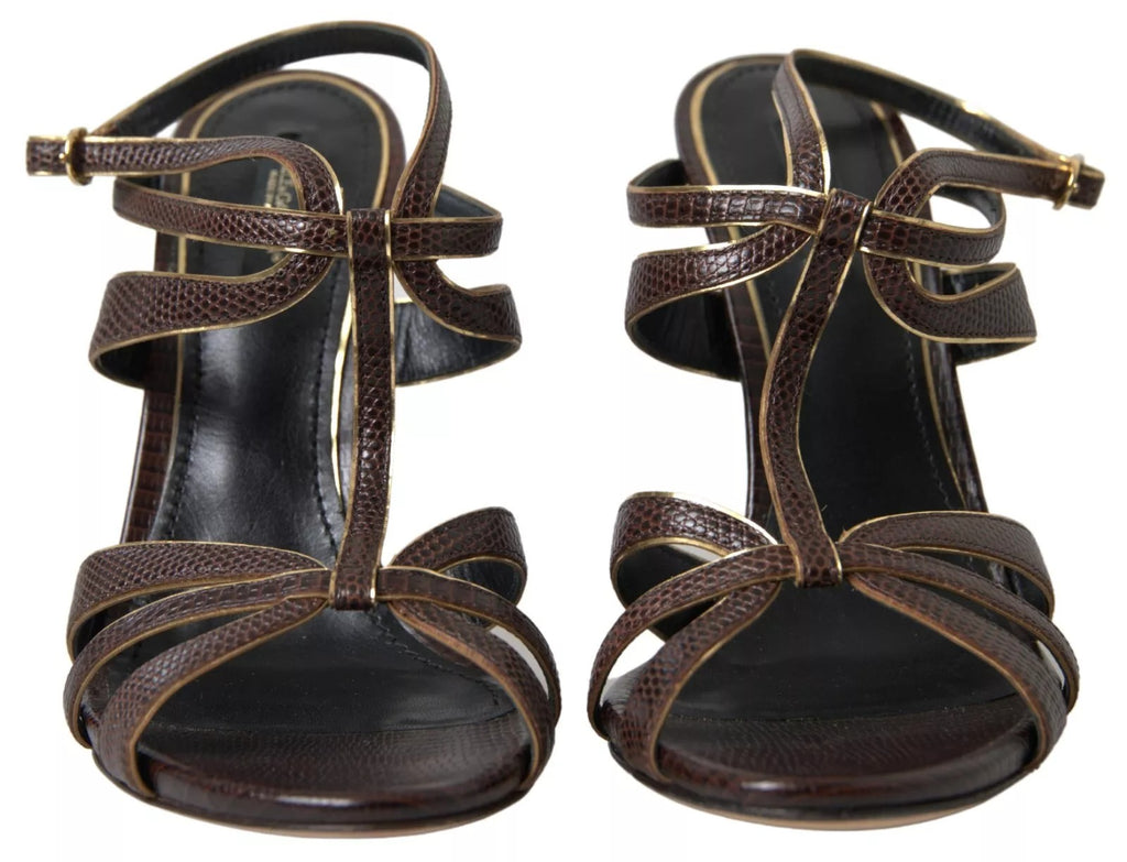 Braune Sandalen mit Knöchelriemen und Stiletto-Absatz
