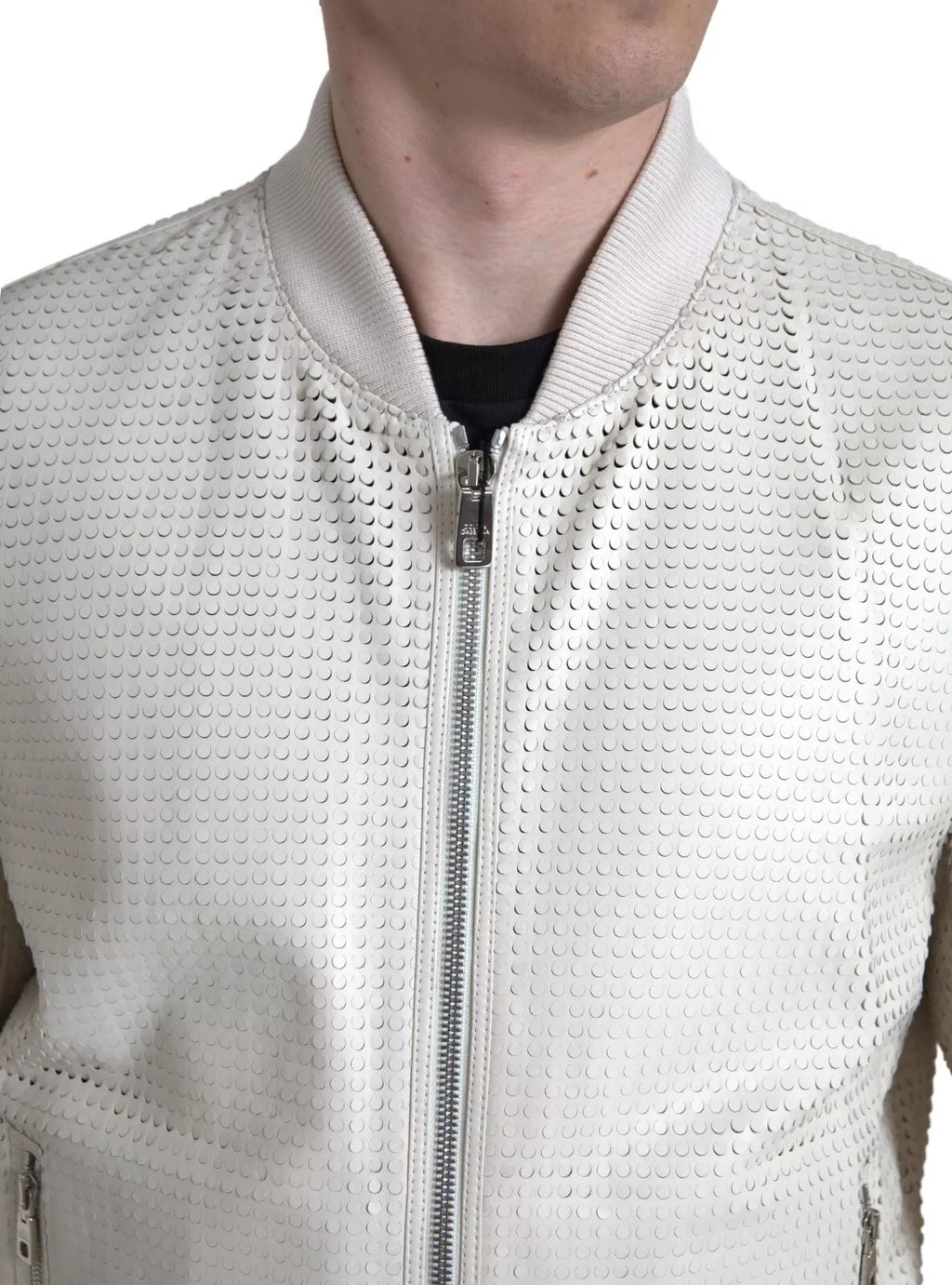 Off White – Perforierte Lederjacke mit durchgehendem Reißverschluss