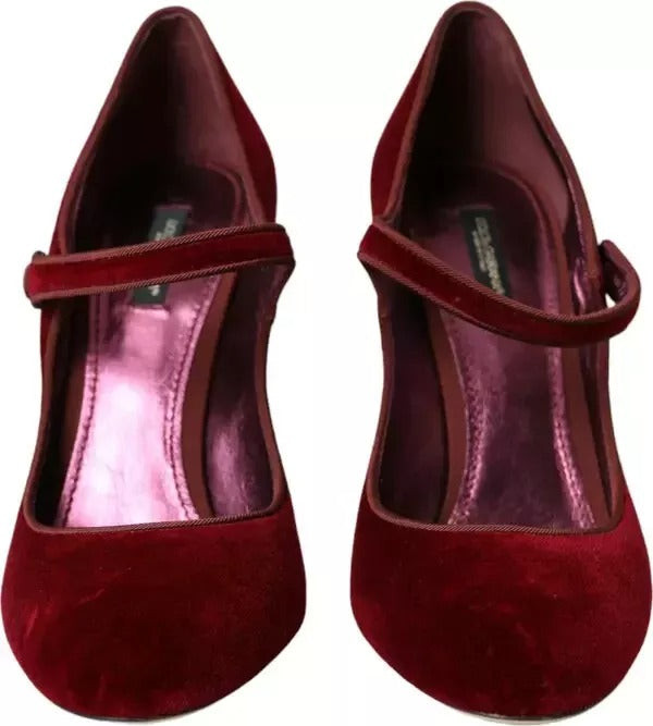 Roter Samt mit goldenen Kristallen und Absatz Mary Janes