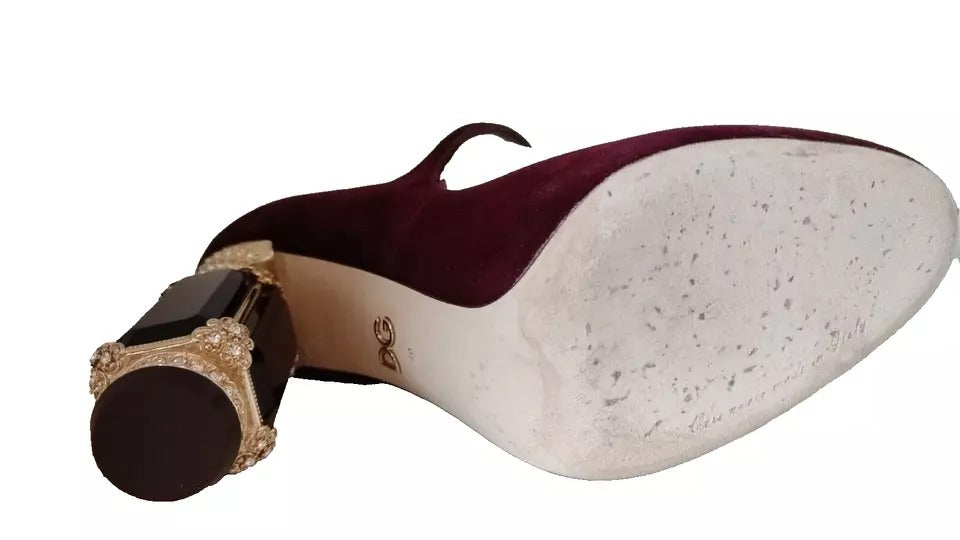 Roter Samt mit goldenen Kristallen und Absatz Mary Janes