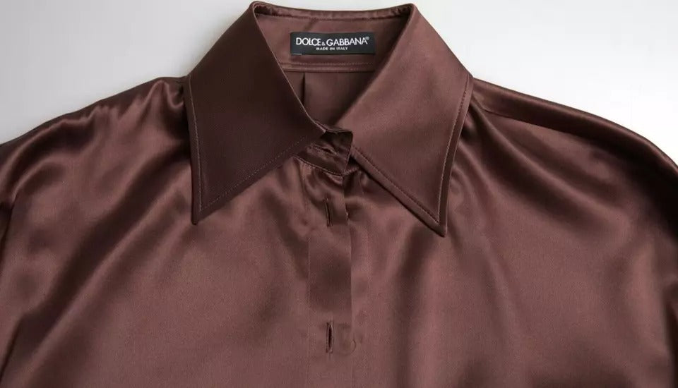Braune Bluse mit langen Ärmeln und Kragen aus Seide