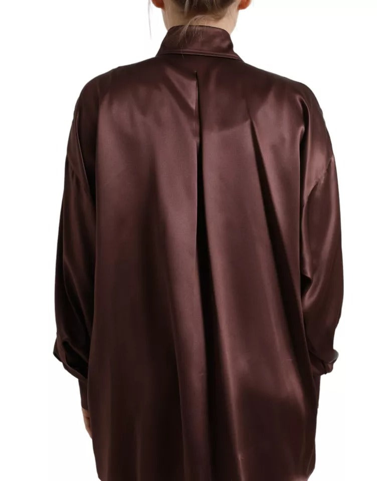 Braune Bluse mit langen Ärmeln und Kragen aus Seide