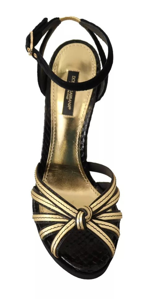 Schwarz-goldene Bianca-Sandalen mit Kunstperlen