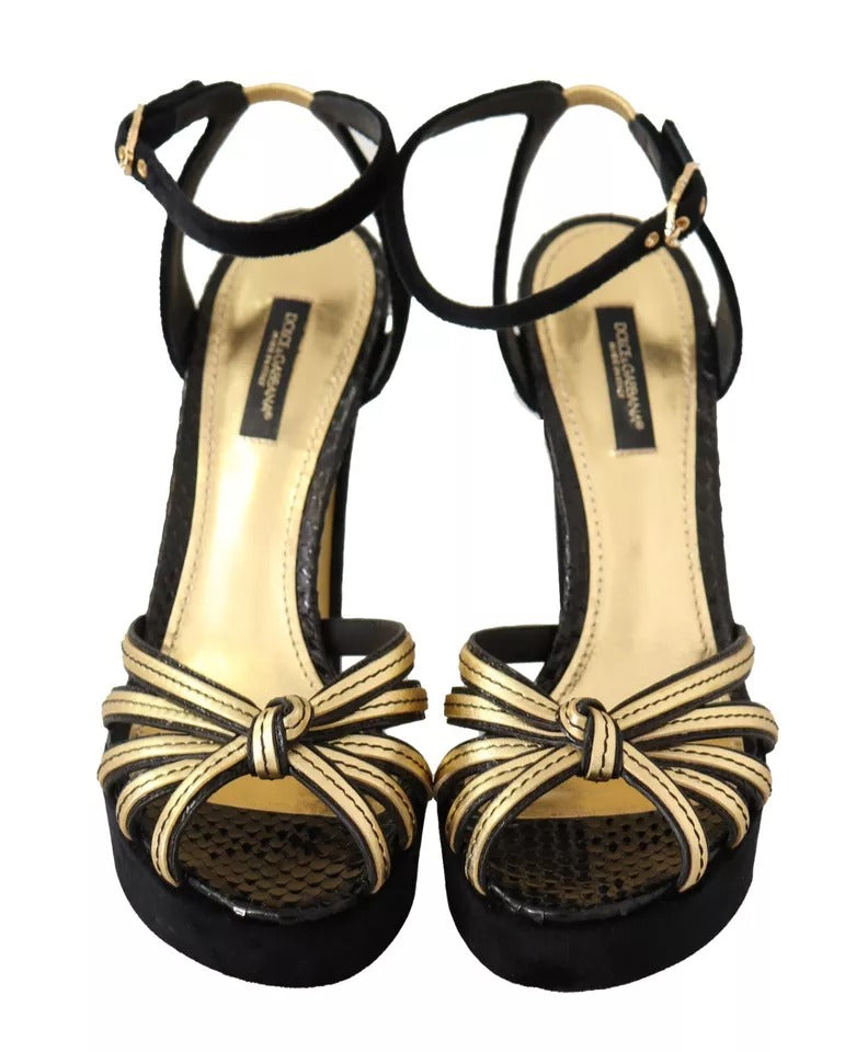 Schwarz-goldene Bianca-Sandalen mit Kunstperlen