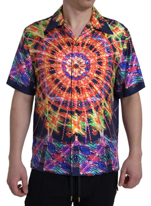 Mehrfarbiges Seidenhemd mit Luminarie-Print für Herren