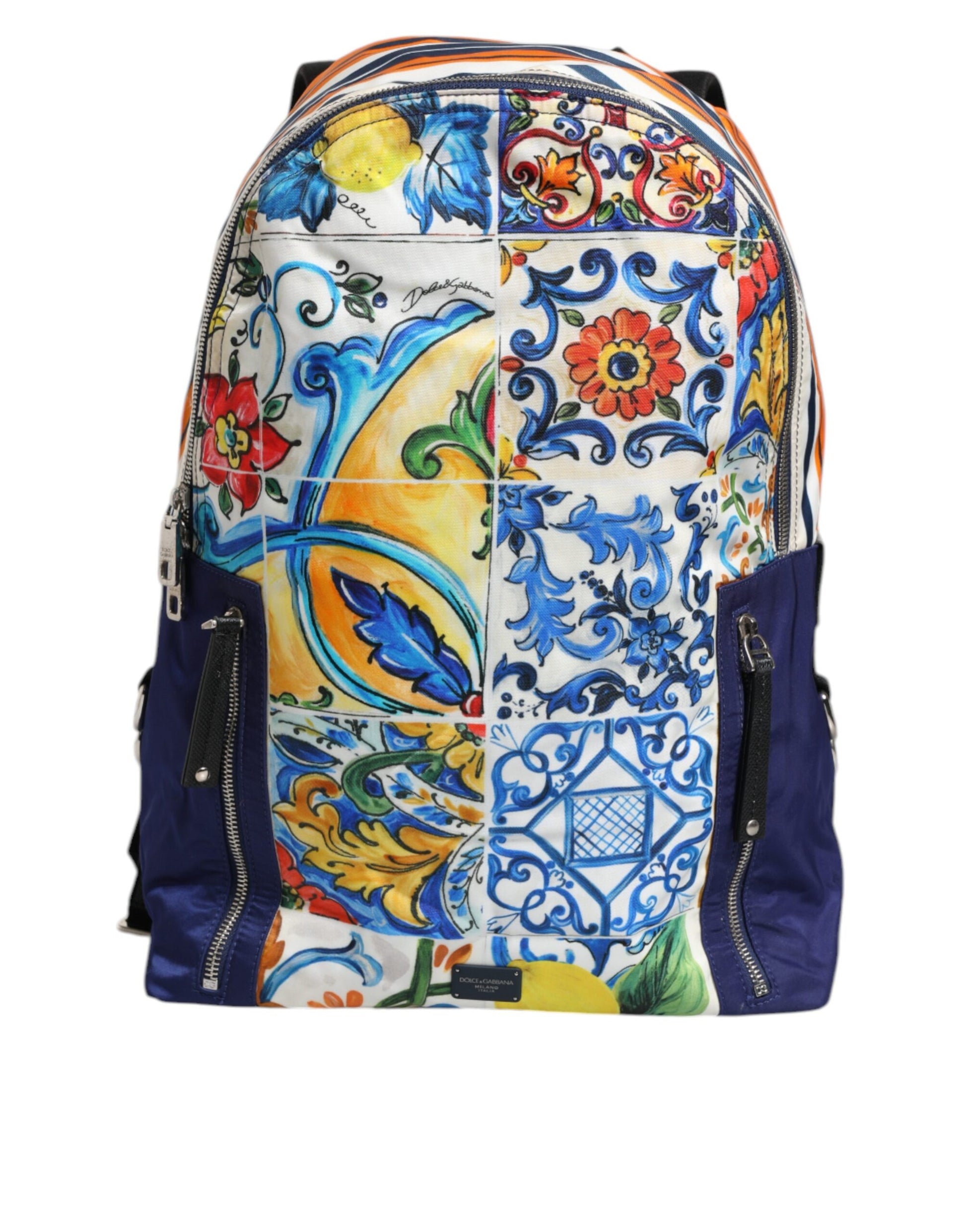 Mehrfarbiger Schulrucksack aus Nylon mit Majolika-Print