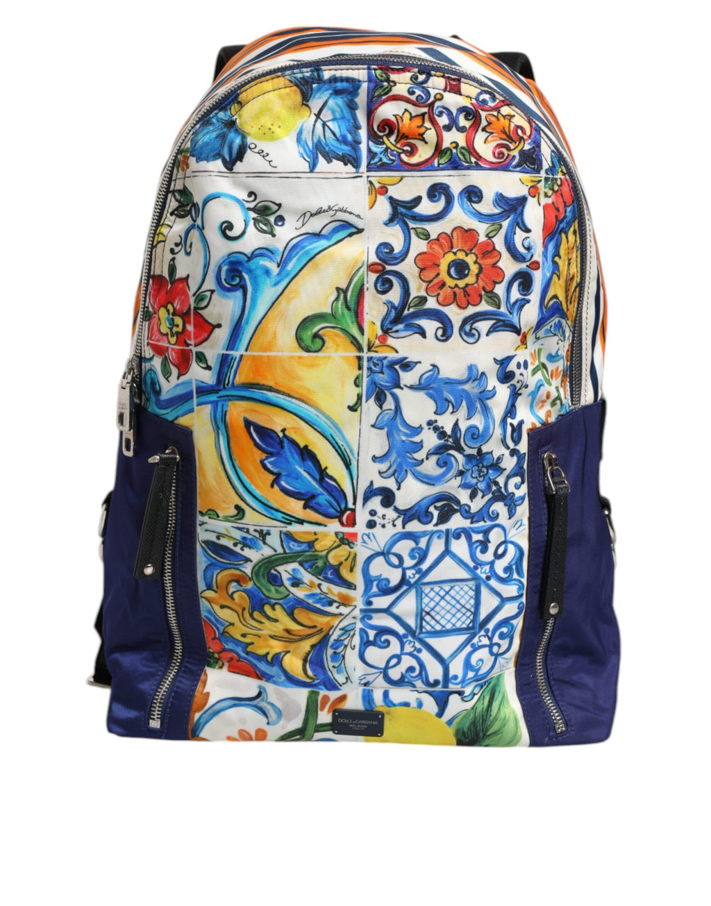 Mehrfarbiger Schulrucksack aus Nylon mit Majolika-Print