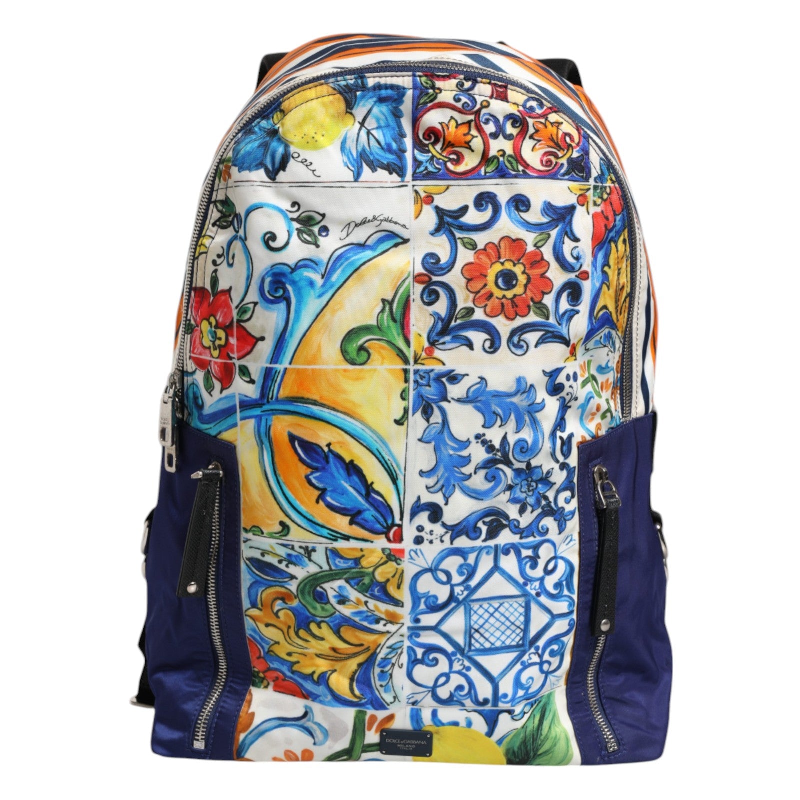 Mehrfarbiger Schulrucksack aus Nylon mit Majolika-Print