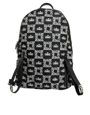Schulrucksack aus Nylon mit Kronen-Print in Schwarz und Weiß