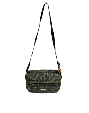 Green Polyester Leopard Print Shell Messenger Bag