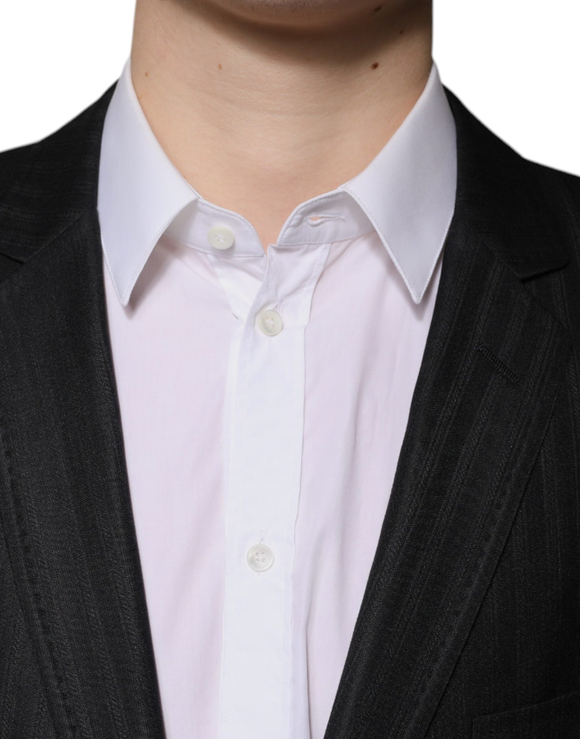 Schwarz gestreifter einreihiger Blazer aus Wolle