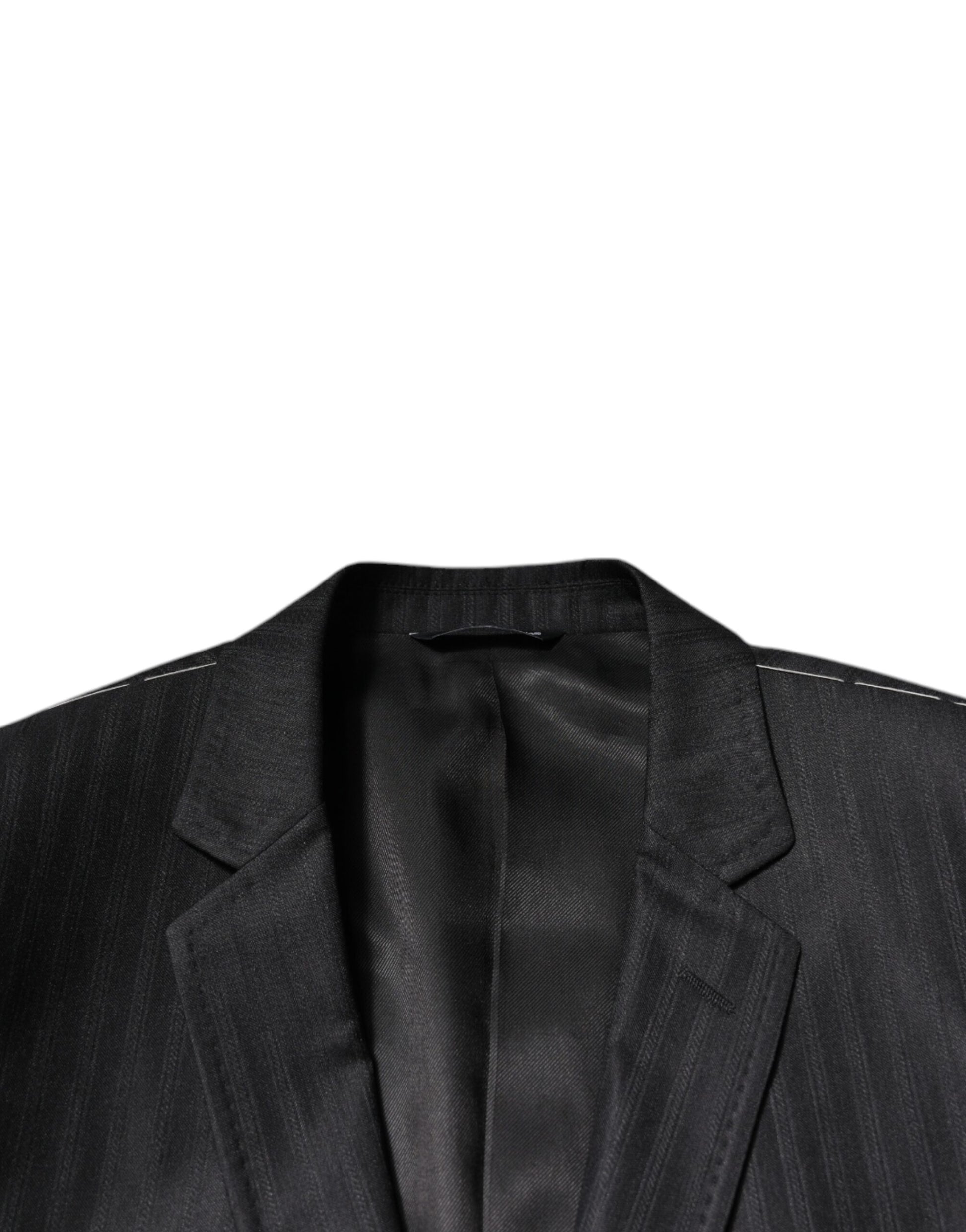 Schwarz gestreifter einreihiger Blazer aus Wolle