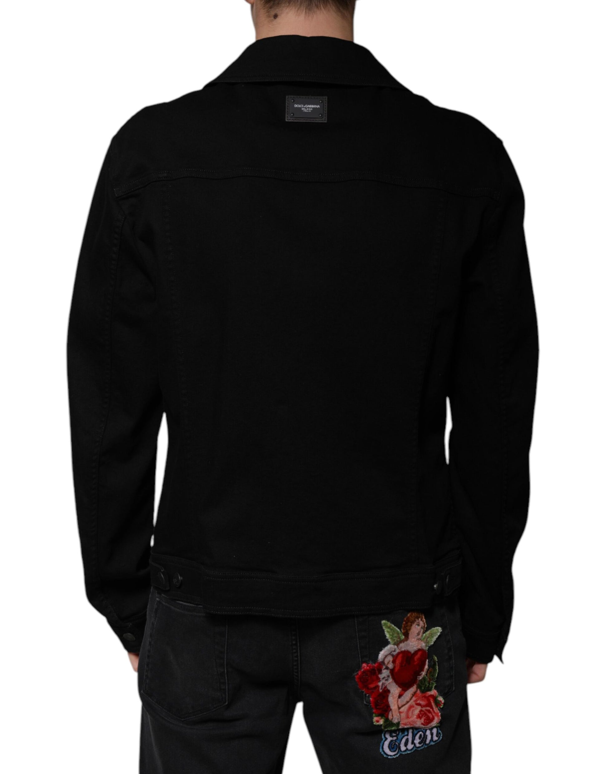 Schwarze DG-Jeansjacke aus Baumwollstretch