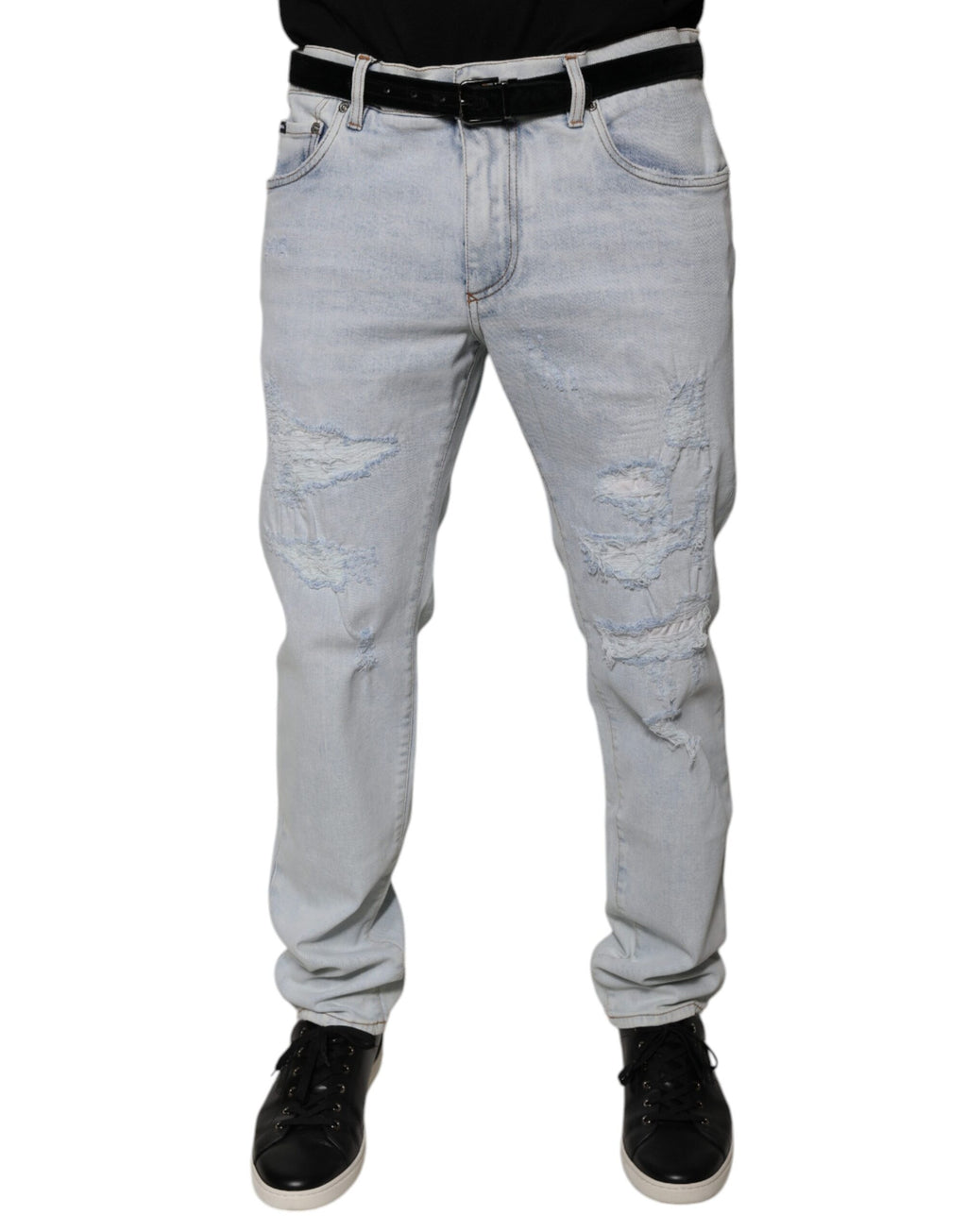 Hellblaue Skinny-Jeans aus zerfetzter Baumwolle
