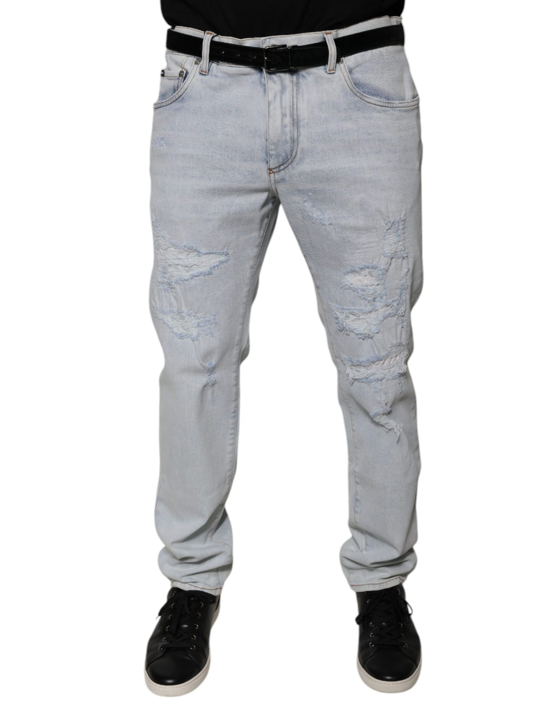 Hellblaue Skinny-Jeans aus zerfetzter Baumwolle