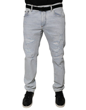 Hellblaue Skinny-Jeans aus zerfetzter Baumwolle