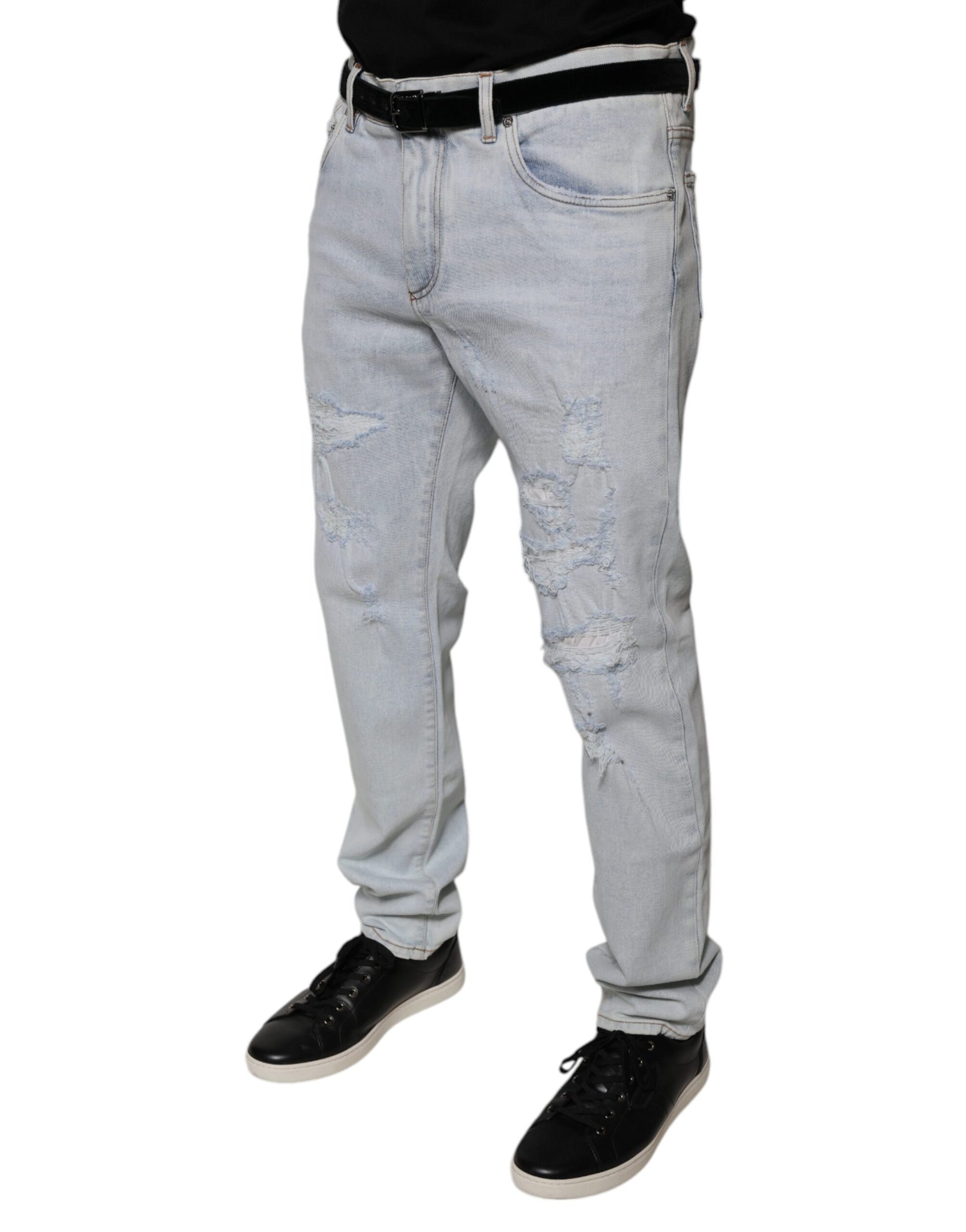 Hellblaue Skinny-Jeans aus zerfetzter Baumwolle