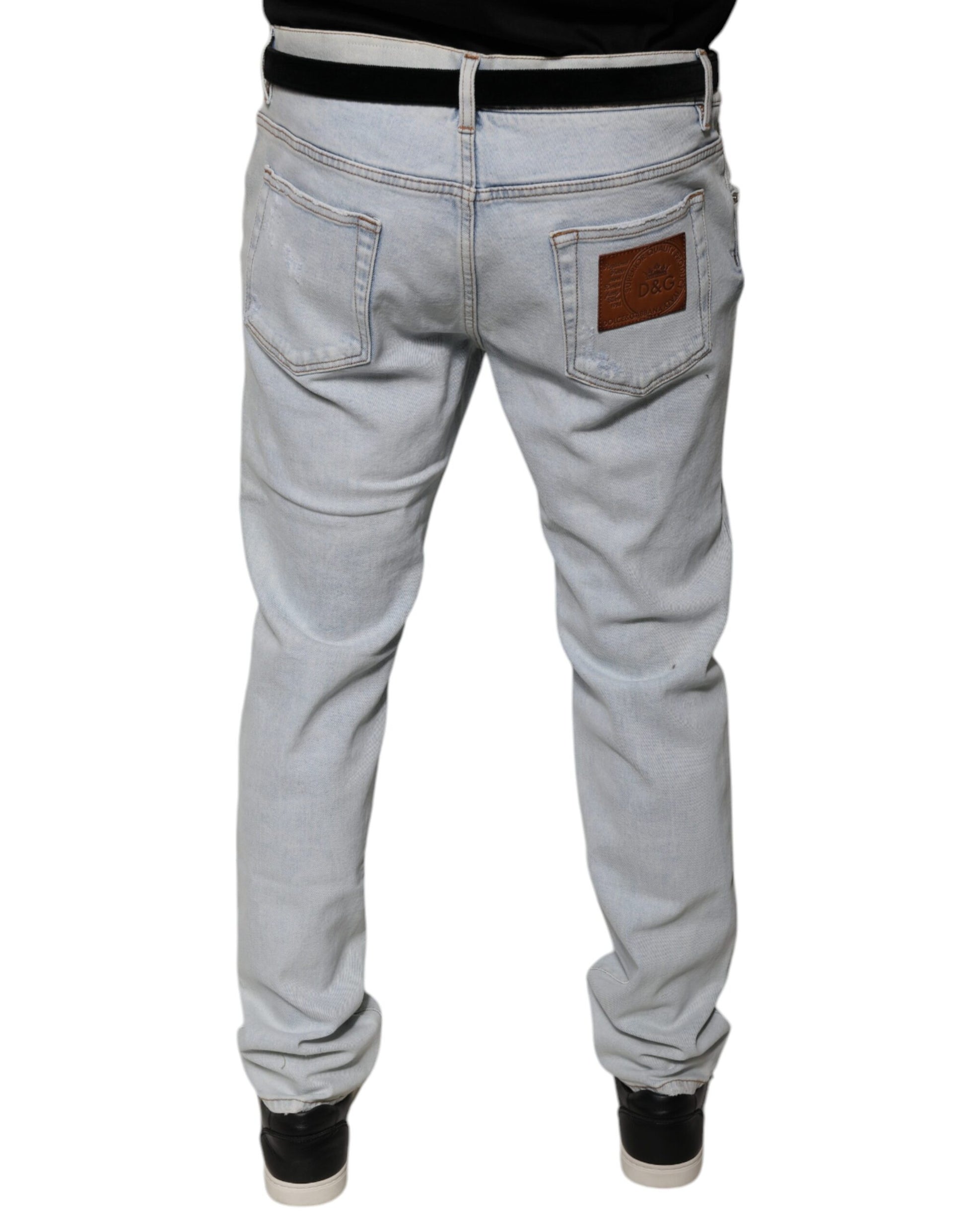 Hellblaue Skinny-Jeans aus zerfetzter Baumwolle