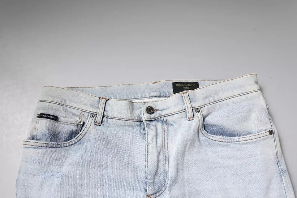 Hellblaue Skinny-Jeans aus zerfetzter Baumwolle