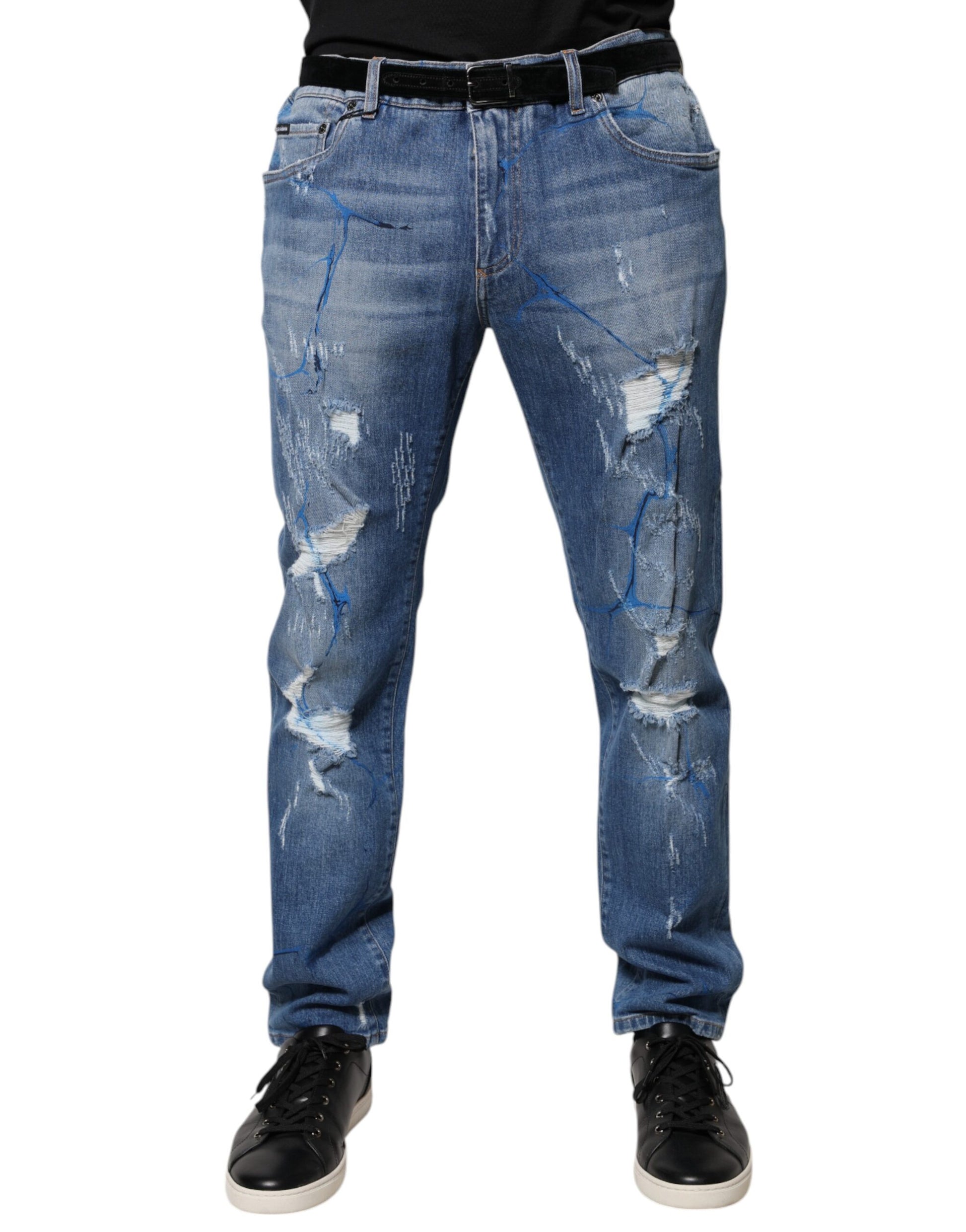 Blaue Skinny-Jeans aus zerfetztem Baumwollstretch