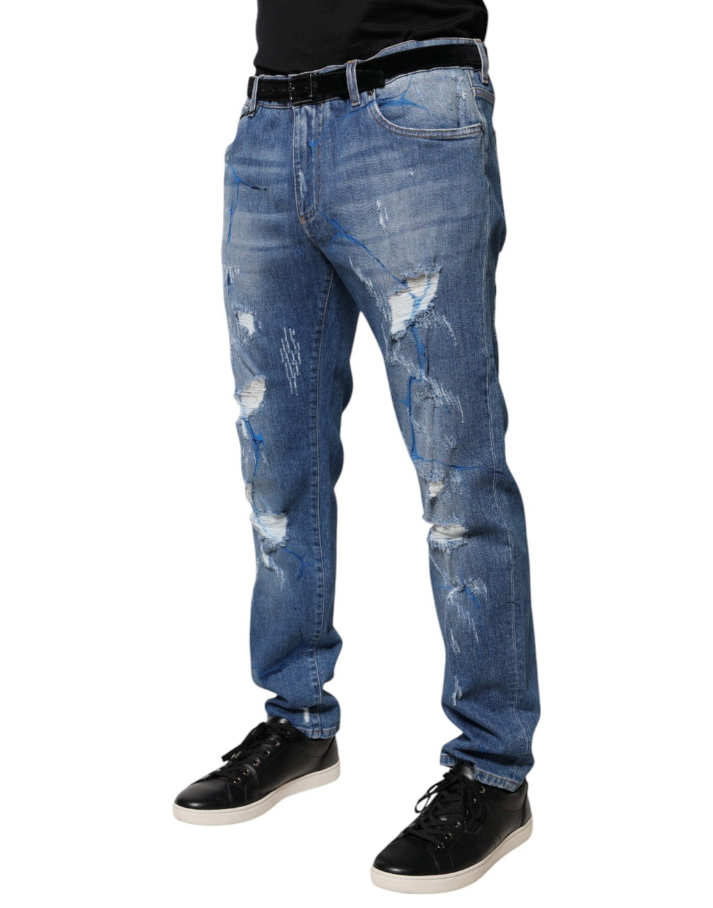Blaue Skinny-Jeans aus zerfetztem Baumwollstretch