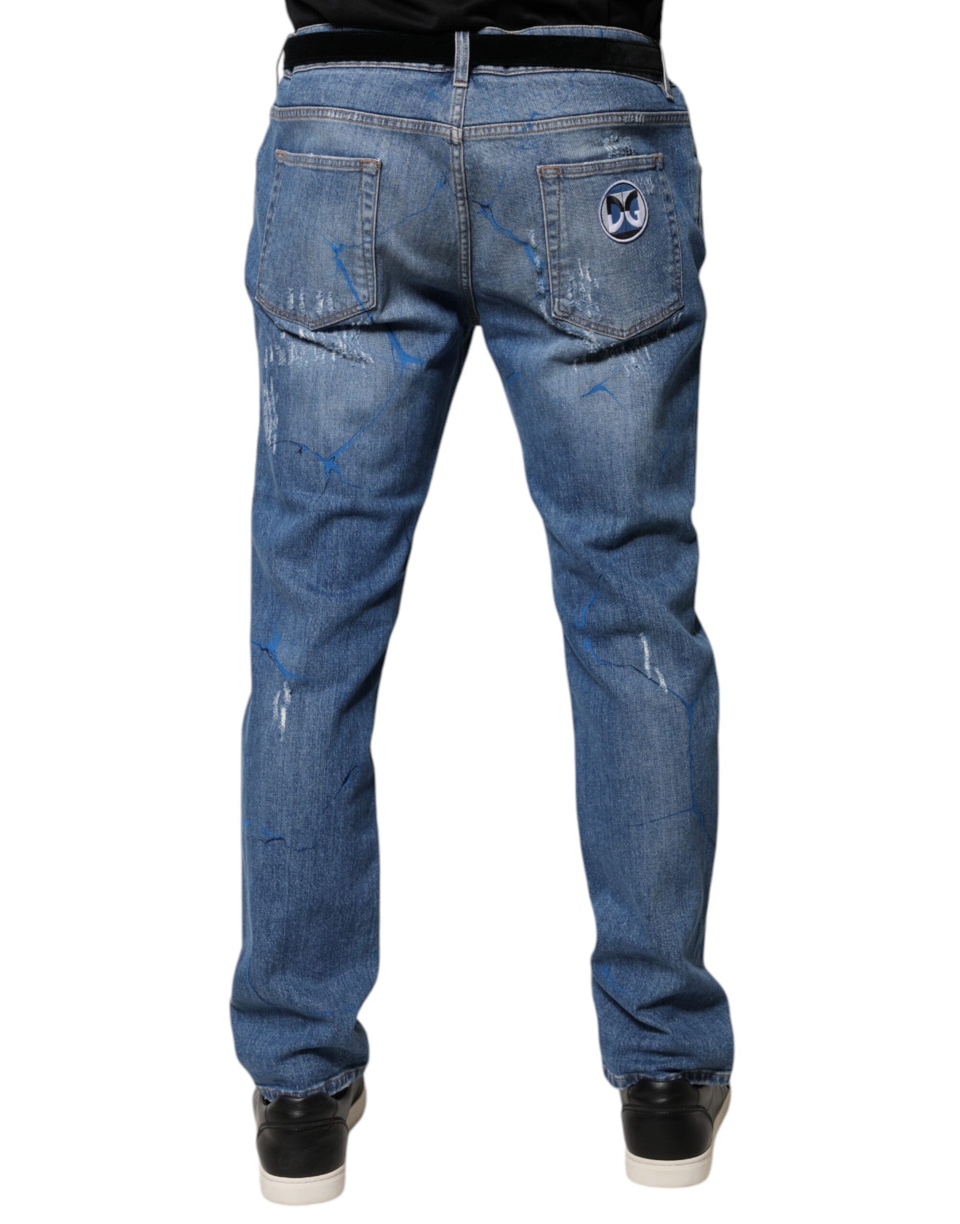 Blaue Skinny-Jeans aus zerfetztem Baumwollstretch