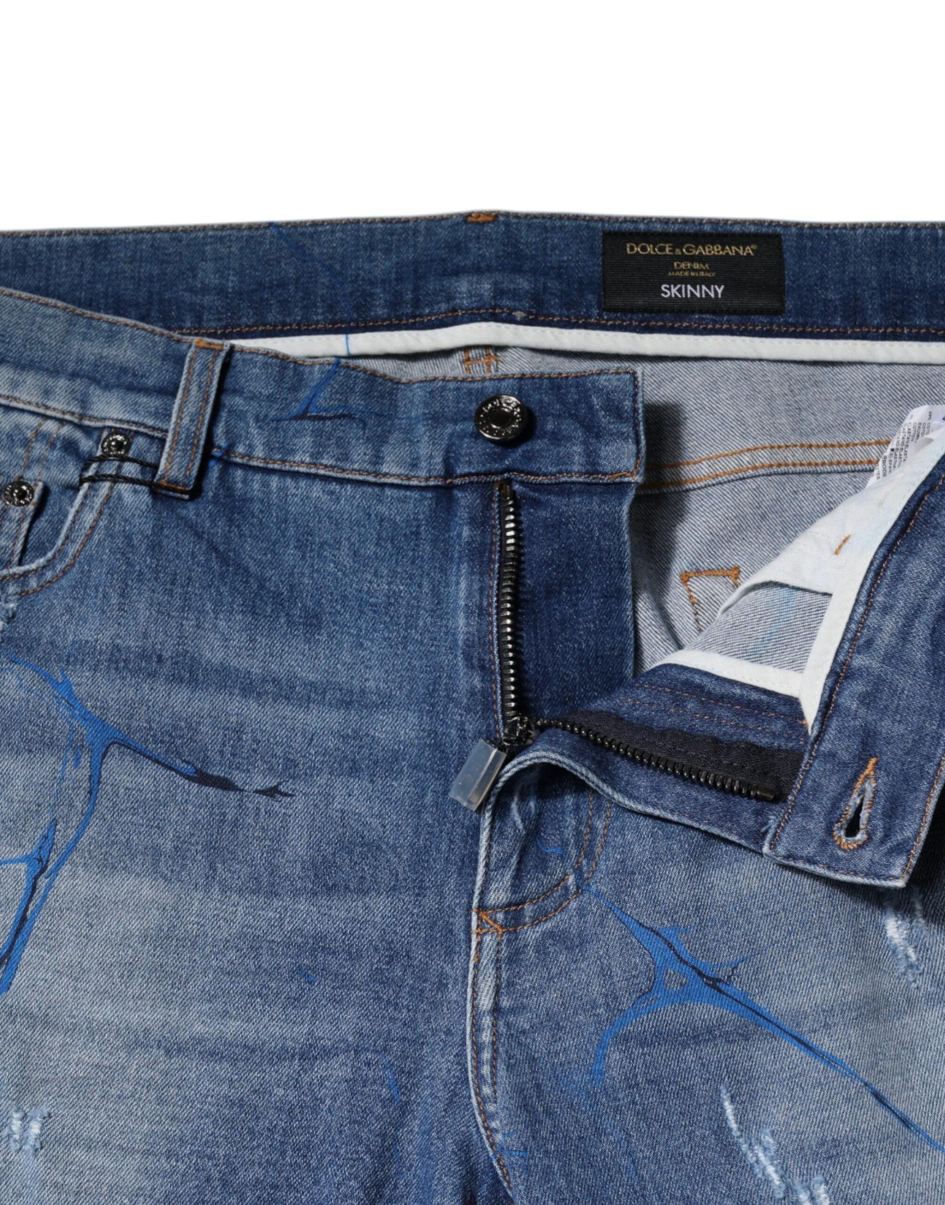 Blaue Skinny-Jeans aus zerfetztem Baumwollstretch