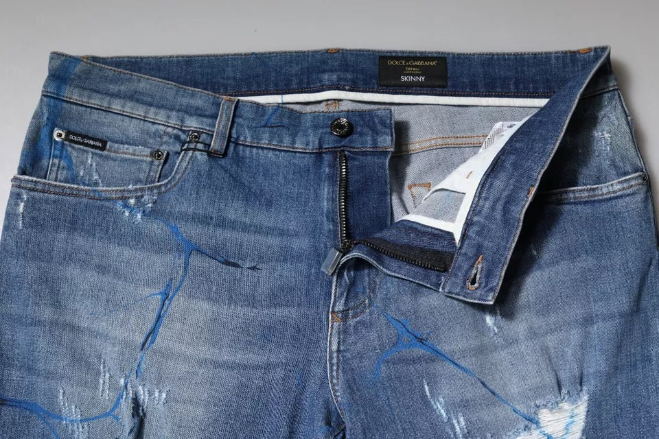 Blaue Skinny-Jeans aus zerfetztem Baumwollstretch