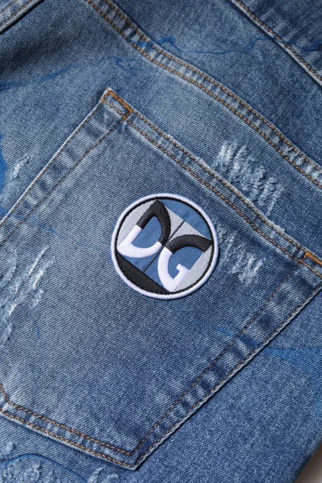 Blaue Skinny-Jeans aus zerfetztem Baumwollstretch