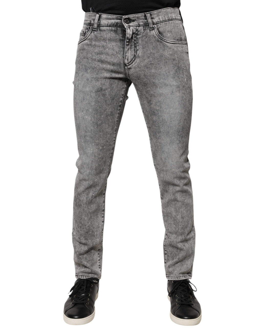 Graue Slim Fit-Jeans aus Baumwolle mit Logo-Schild