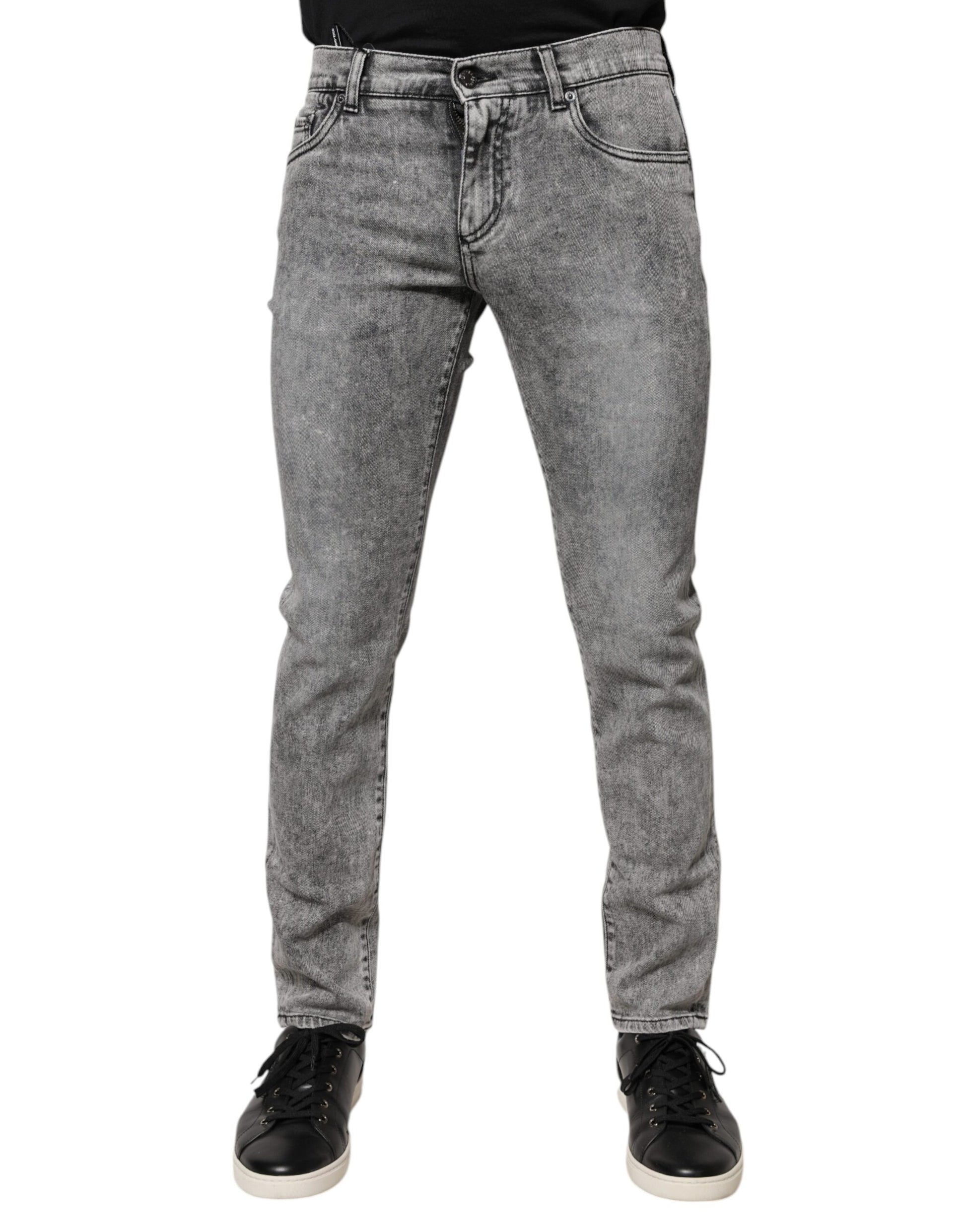 Graue Slim Fit-Jeans aus Baumwolle mit Logo-Schild